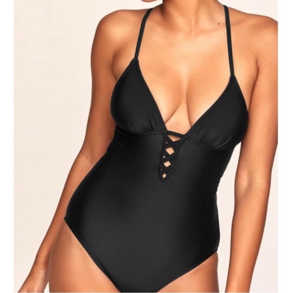 Adore Me Women's Kally Contour Control Strappy Lace Up Swimsuit Black M New!!!